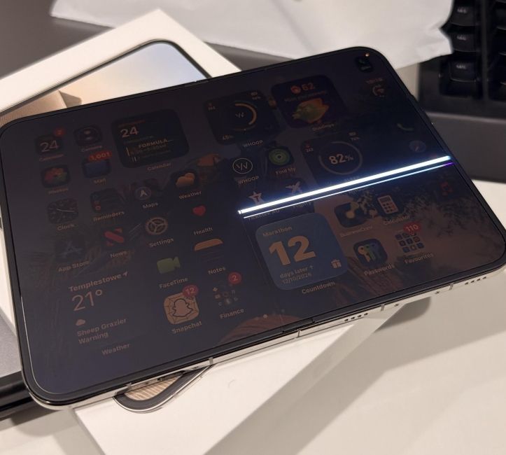 iPhone Duo from the front with corrupted display