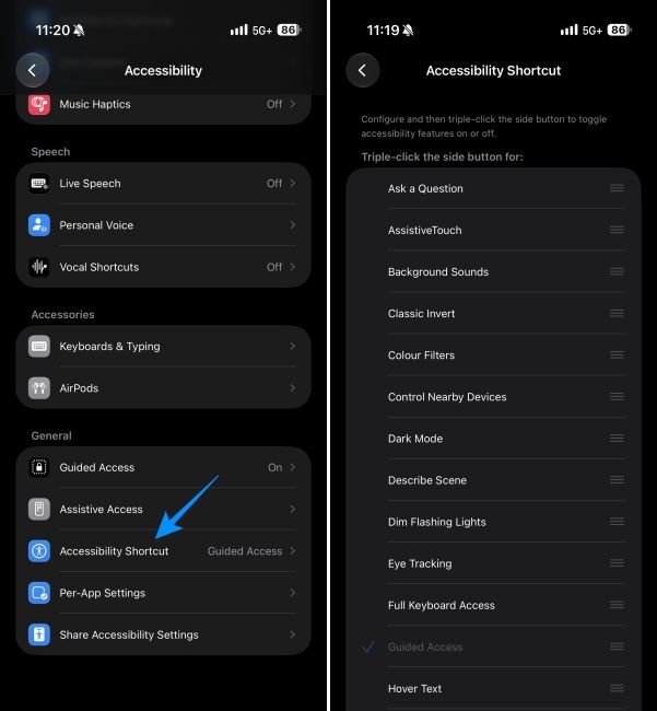 Accessibility shortcuts within iPhone's Settings app Accessibility shortcuts within iPhone's Settings app