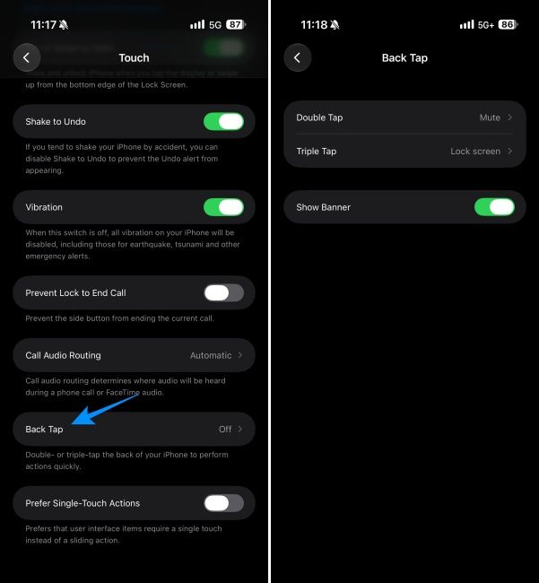 iPhone back tap settings for double tap and triple tap iPhone back tap settings for double tap and triple tap