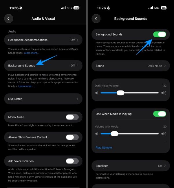 Playing in-built background sounds from the iPhone's Settings app Playing in-built background sounds from the iPhone's Settings app