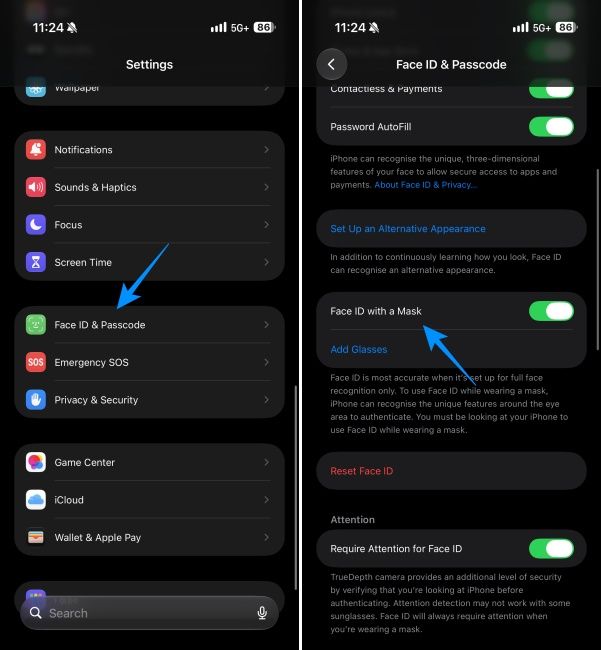 Option to add Face ID with a Mask on iPhone Settings app Option to add Face ID with a Mask on iPhone Settings app
