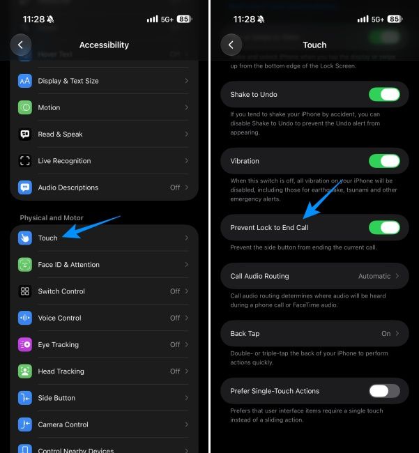 Enabling option to Prevent side button from ending calls on iPhone's Settings app Enabling option to Prevent side button from ending calls on iPhone's Settings app