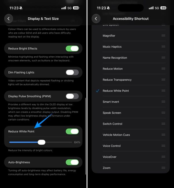 Option to Reduce White Point within iPhone's Settings Accessibility page Option to Reduce White Point within iPhone's Settings Accessibility page