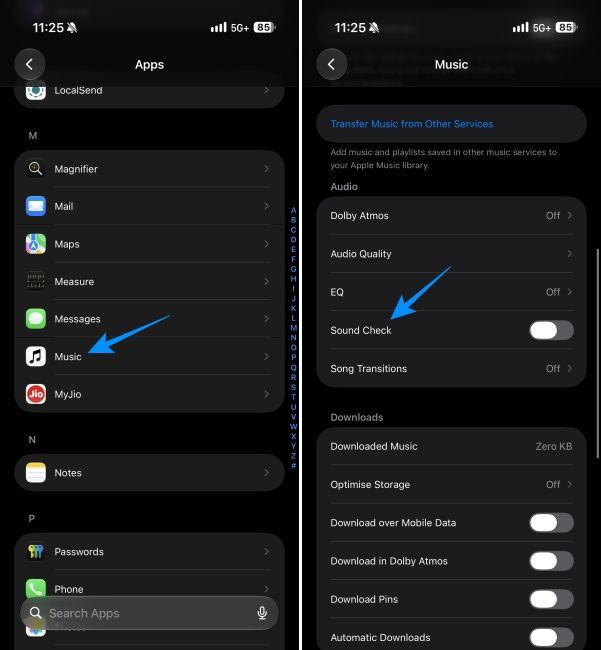 Disabling Sound Check feature within Apple Music from iPhone's Settings app Disabling Sound Check feature within Apple Music from iPhone's Settings app