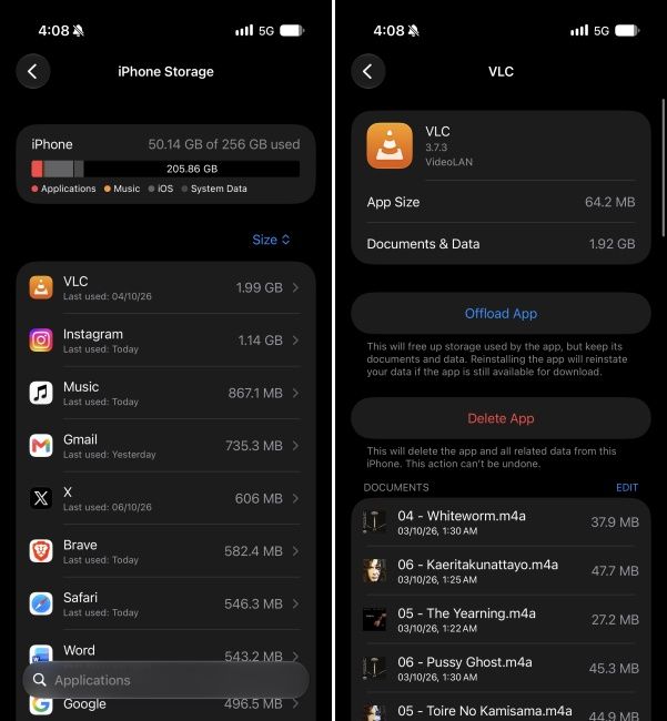 Deleting apps by size to clear iPhone storage