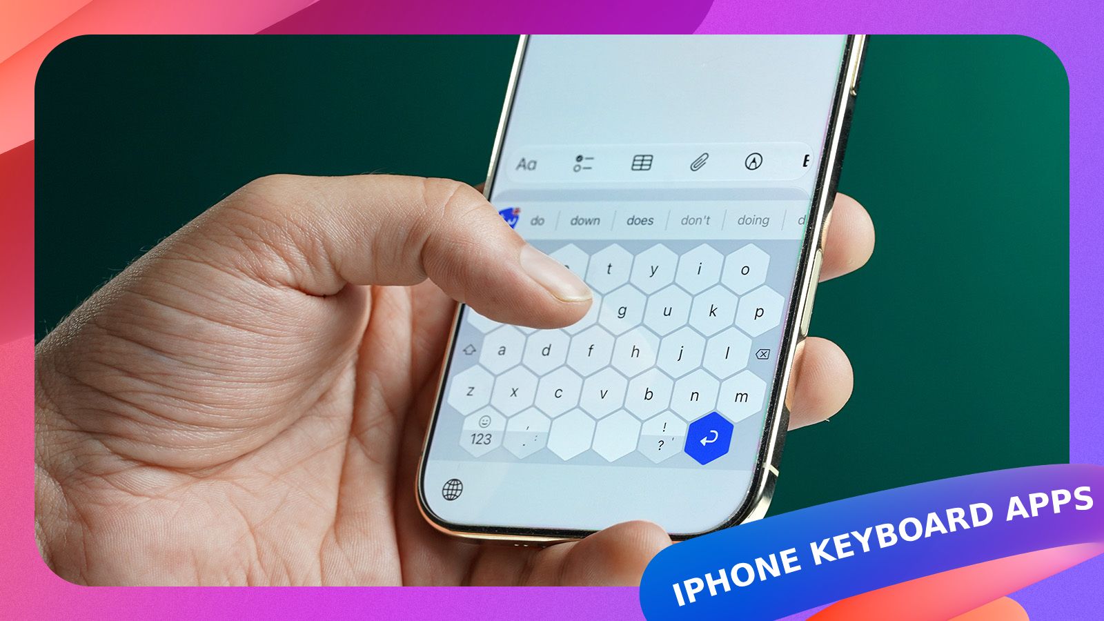 Closeup of typing with a third-party keyboard app for iPhone 