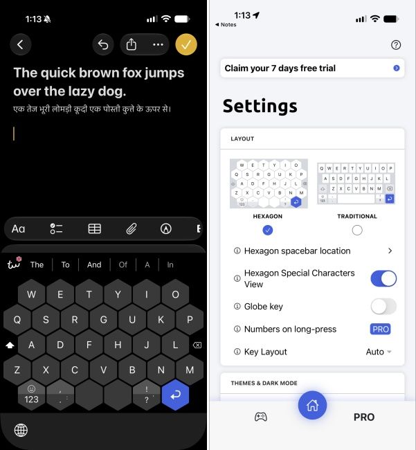 Typewise keyboard layout and settings page on iPhone Typewise keyboard layout and settings page on iPhone