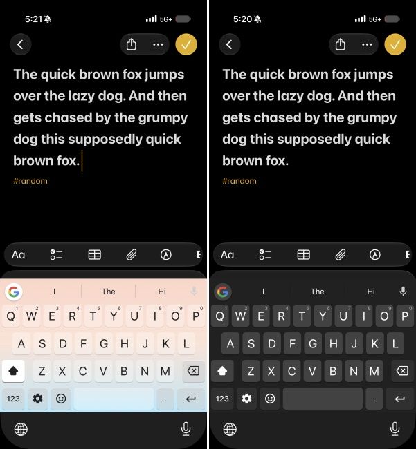 Gboard light and dark gradient themes for iPhone's keyboard