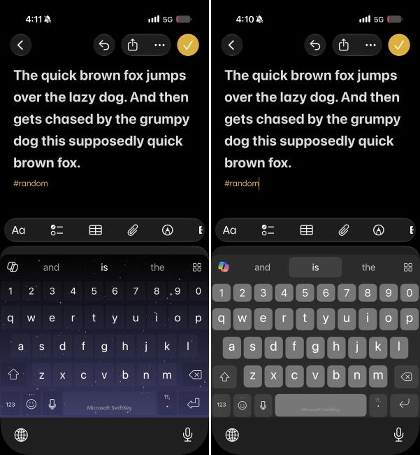 Starry sky and dark SwiftKey keyboard themes for iPhone
