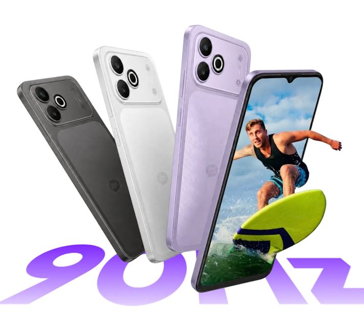 Itel A300C front and back design showcased in three colourways