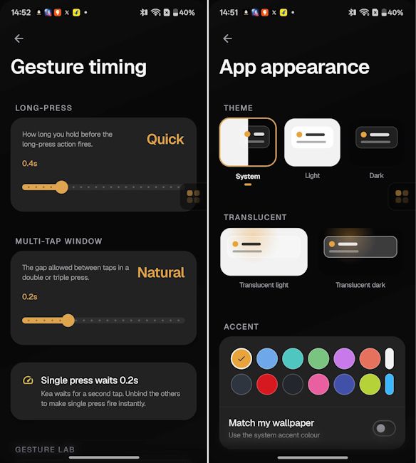 Kea gesture timing and app appearance Kea gesture timing and app appearance
