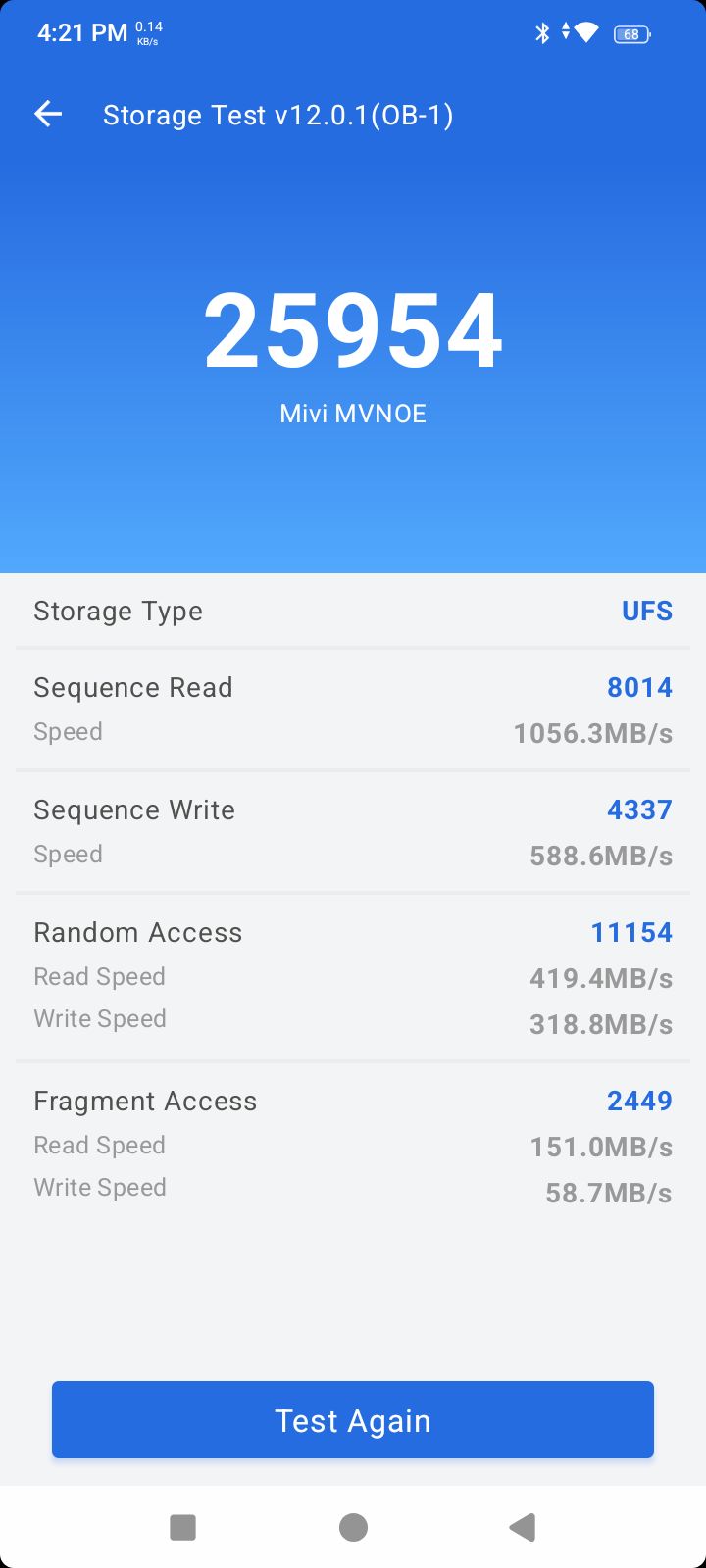 Mivi One 5G AnTuTu storage test Mivi One 5G AnTuTu storage test