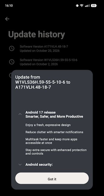 Motorola Razr 60 Ultra Android 17 update screenshot