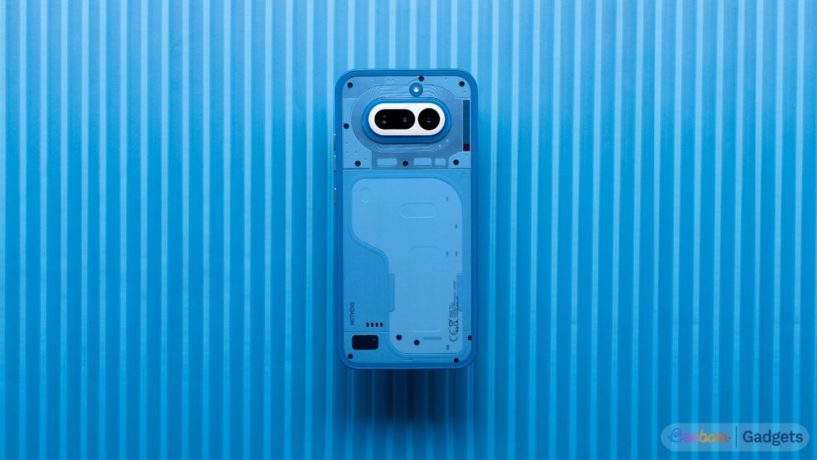 shot of the Nothing Phone (4a) placed face down on a desk