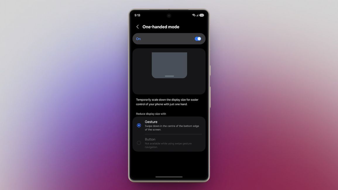 image of a samsung phone showing how to enable one-handed mode