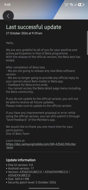 One UI 9 stable update for Galaxy A35 smartphone