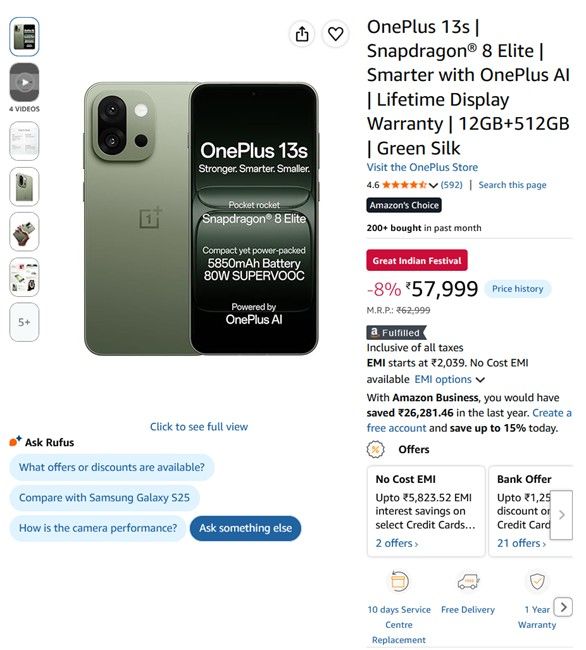 OnePlus 13s on Amazon with price and sale details