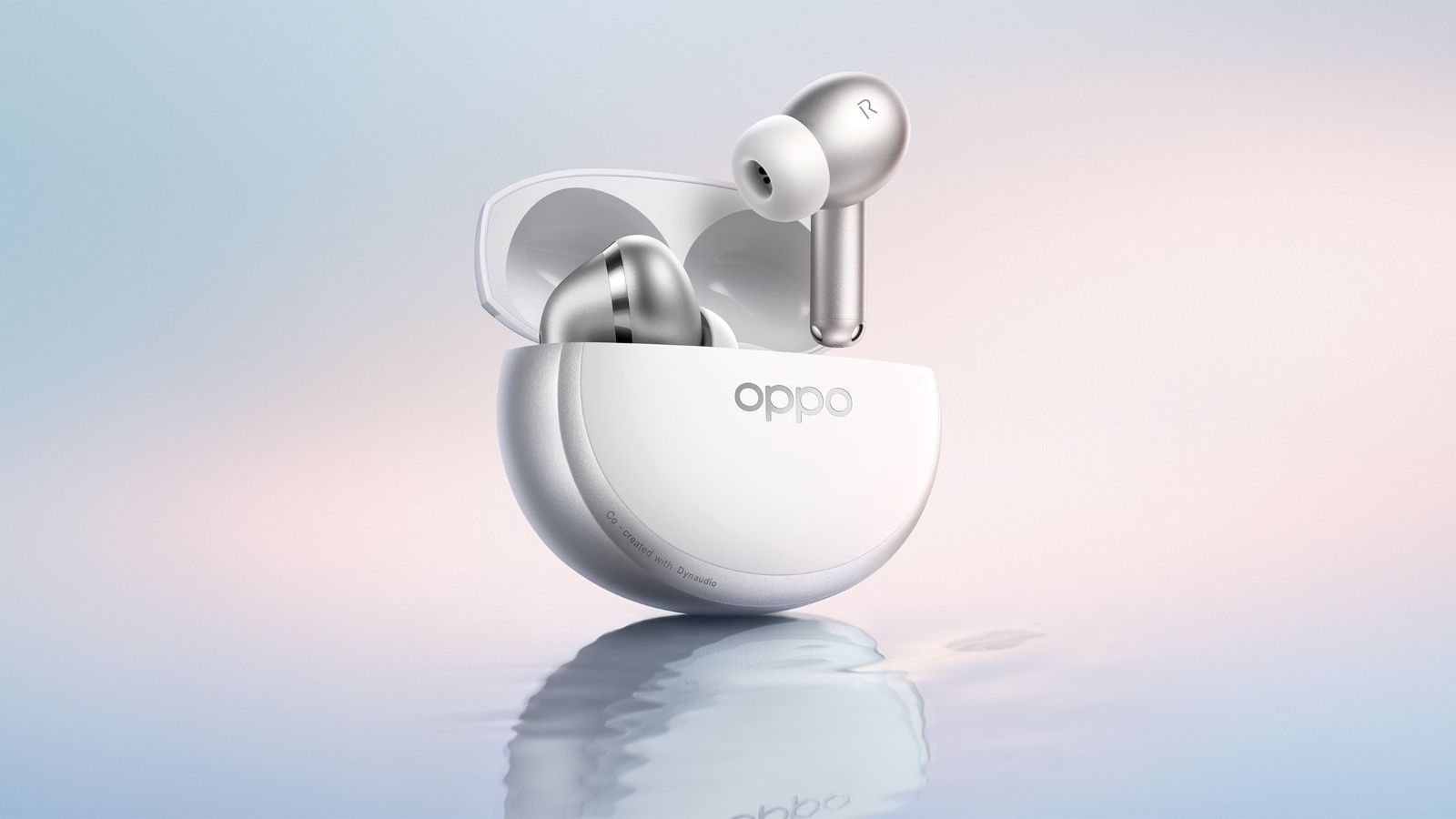Oppo Enco X4 earbuds in glacier white colour from the front