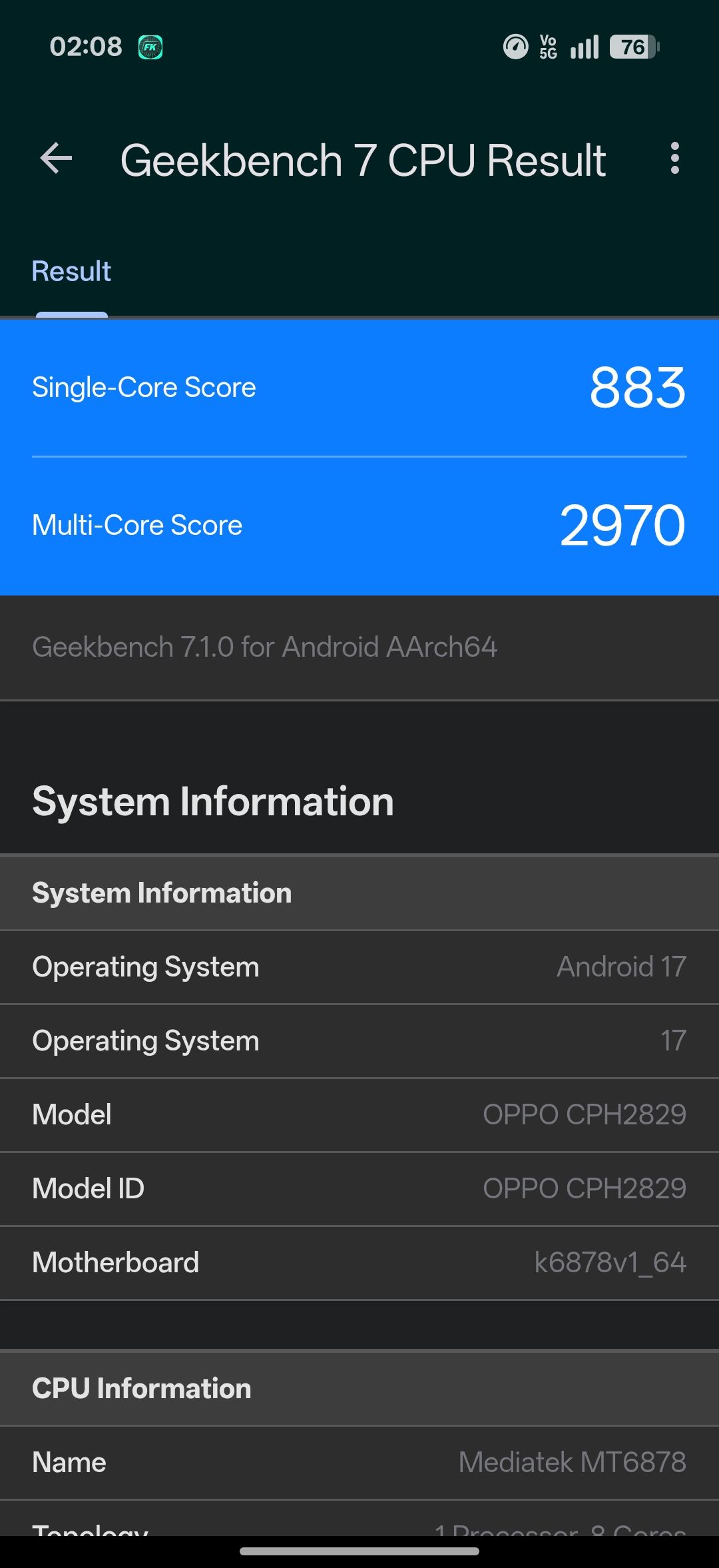 Oppo F35 Pro Geekbench test