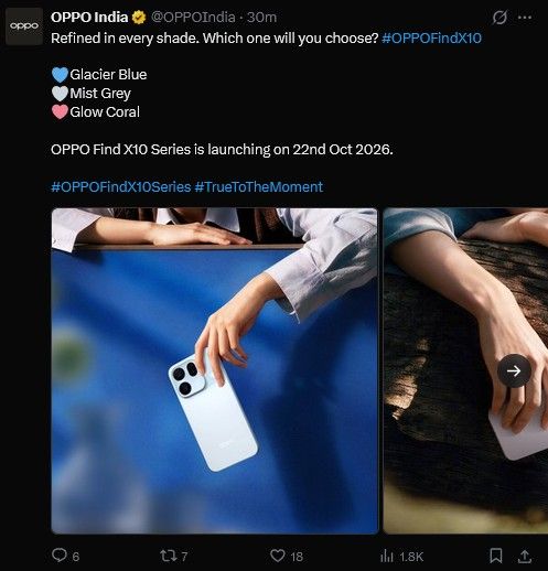 Oppo Find X10 smartphone colours revealed in X post Oppo Find X10 smartphone colours revealed in X post
