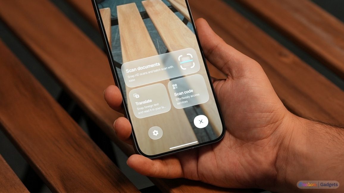 OSee feature on ColorOS 17 with options to Scab Documents, Translate, and Scan code