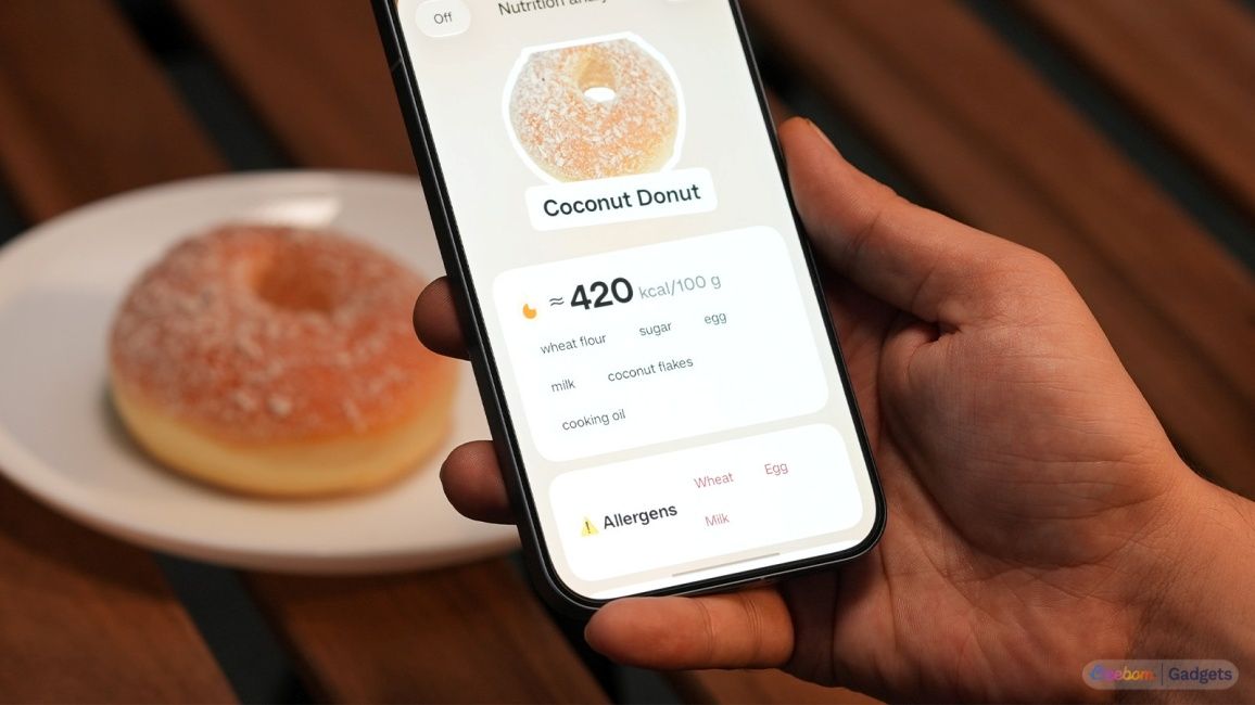 Using OSee on ColorOS 17 to find the nutritional value of a coconut donut.