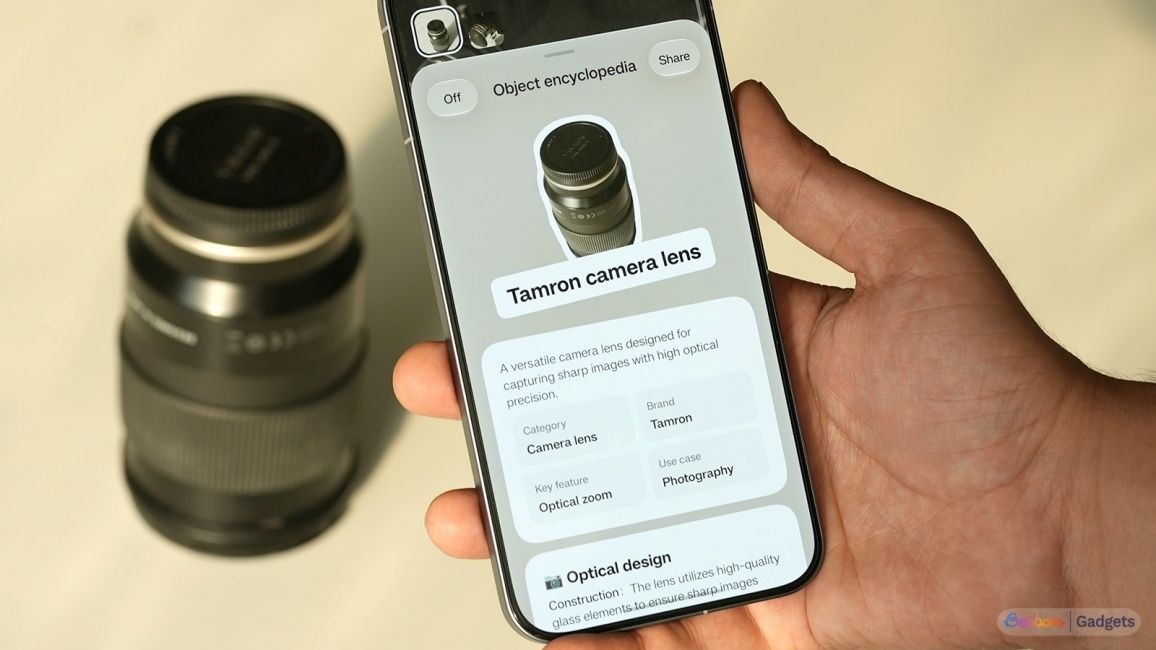 OSee feature using Object Encyclopedia to recognise a camera lens