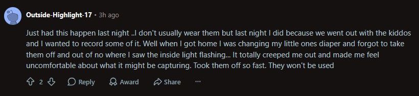 Ray Ban Meta recording without consent experience on Reddit