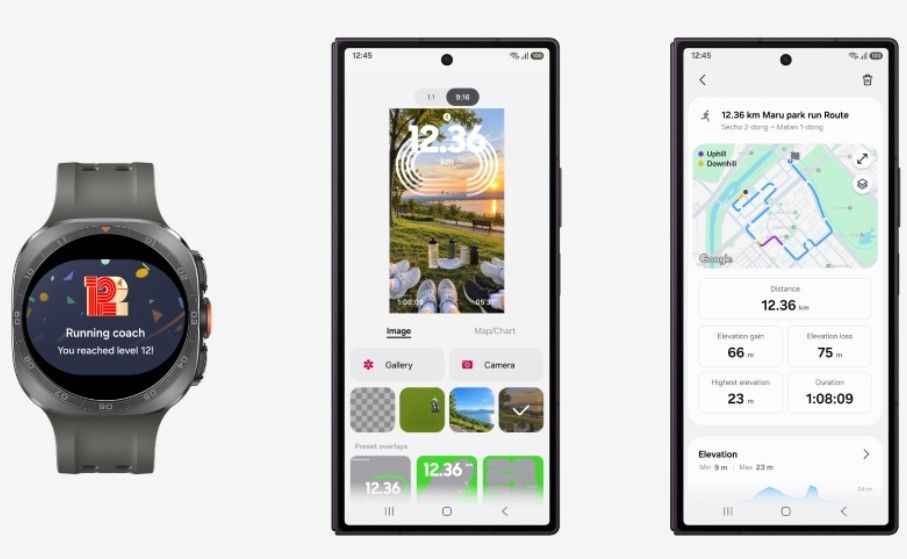 Samsung Health app with Running coach enhancements illustration Samsung Health app with Running coach enhancements illustration