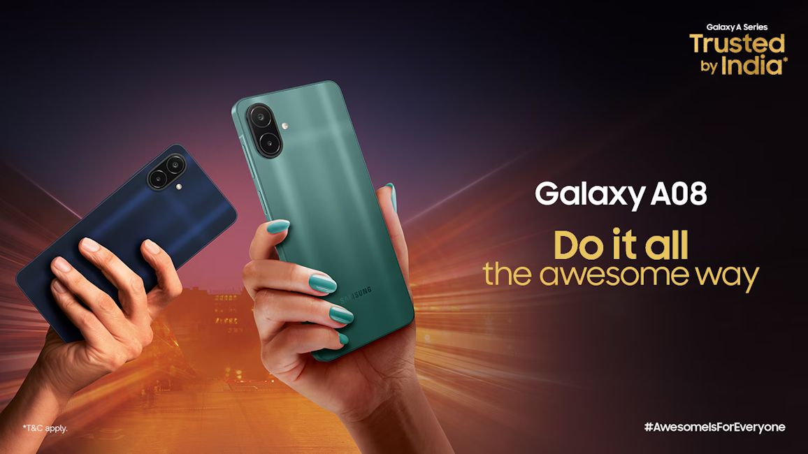 Galaxy A08 4G back design showcased while the phone is in hand