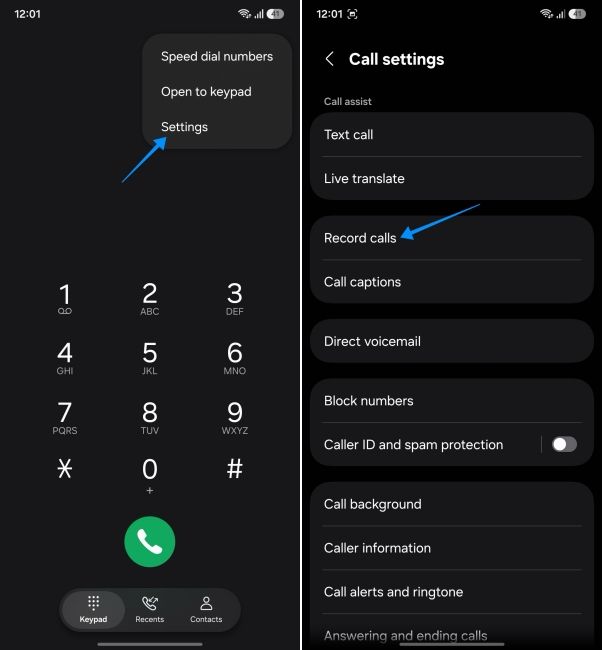 screenshot from a samsung phone showing how to open call recording setting screenshot from a samsung phone showing how to open call recording setting
