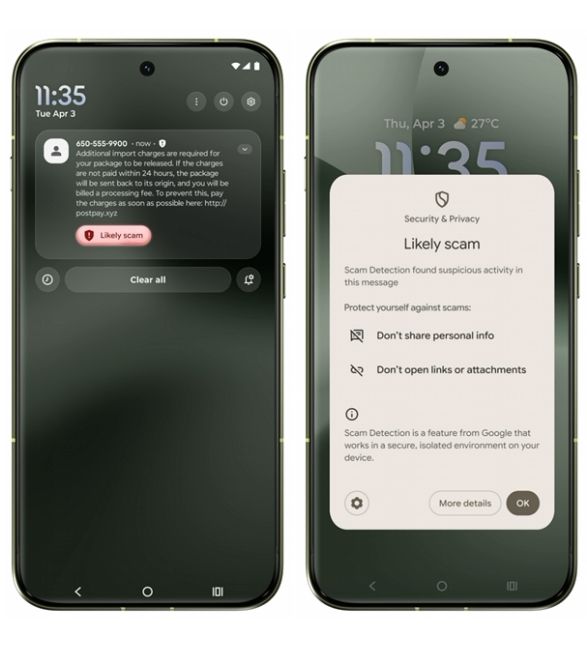 Messages Scam Detection in notification shade on a motorola smartphone Messages Scam Detection in notification shade on a motorola smartphone