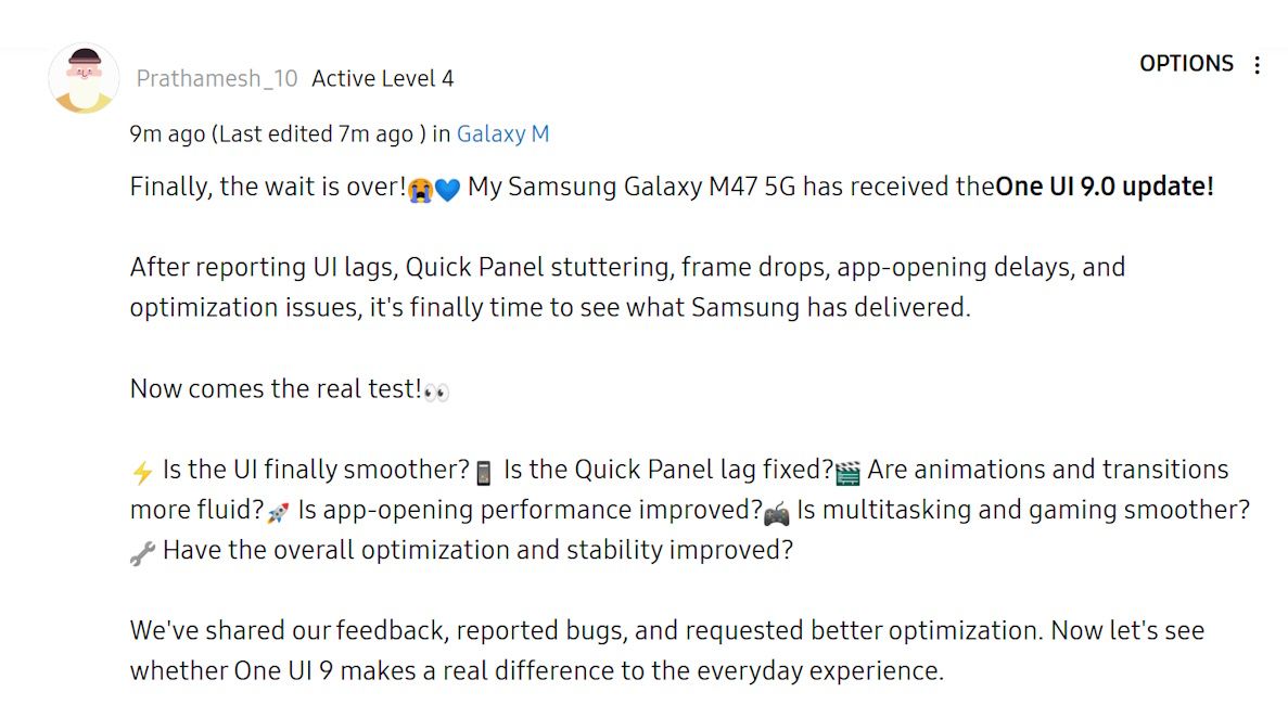 Samsung Galaxy M47 receives stable One UI 9 update Samsung Galaxy M47 receives stable One UI 9 update