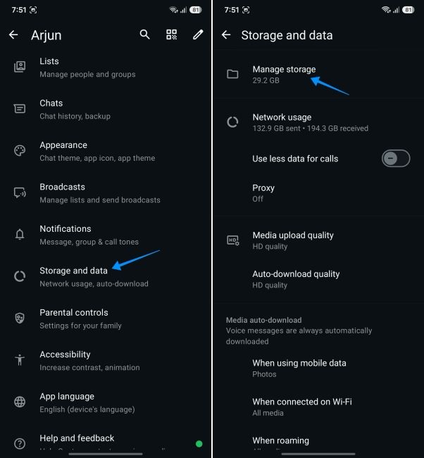 screenshot from a samsung phone showing how to open whatsapp storage setting screenshot from a samsung phone showing how to open whatsapp storage setting