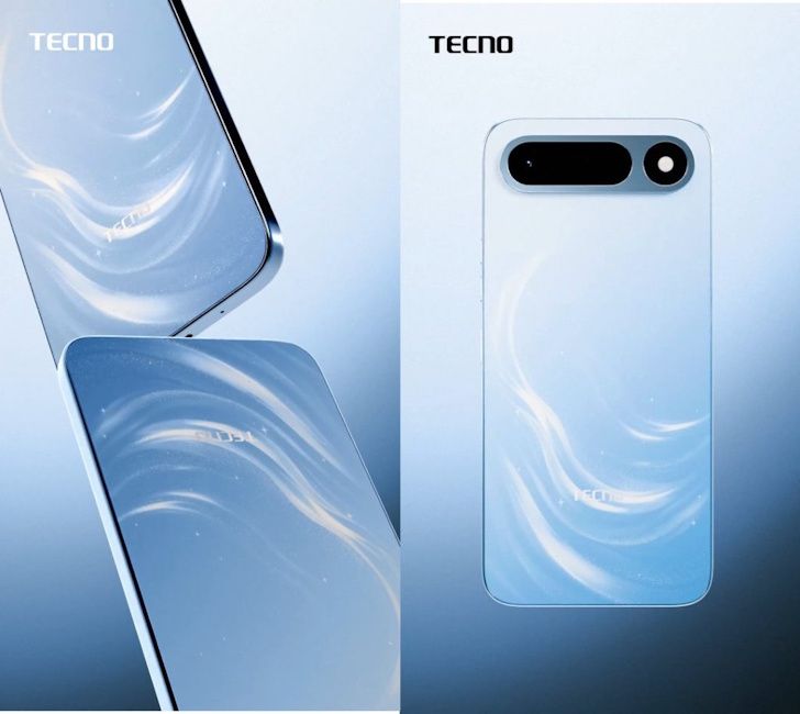 Tecno Spark 50s 5G back and side design in the Breeze Blue colourway