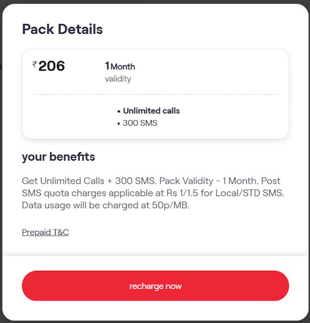 Vi Rs 206 voice-only recharge plan
