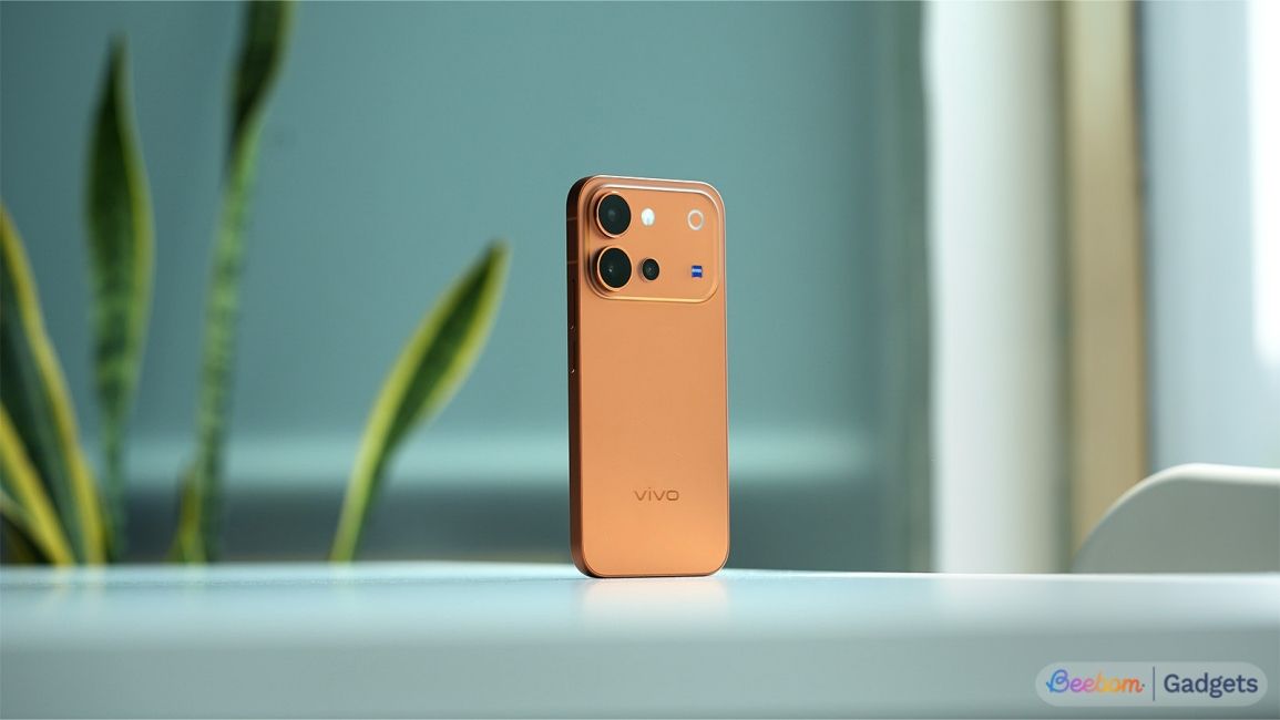 shot of the Vivo V80 standing upright on a desk