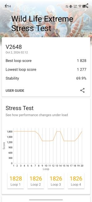 Vivo V80's Wild Life Extreme Stress Test result