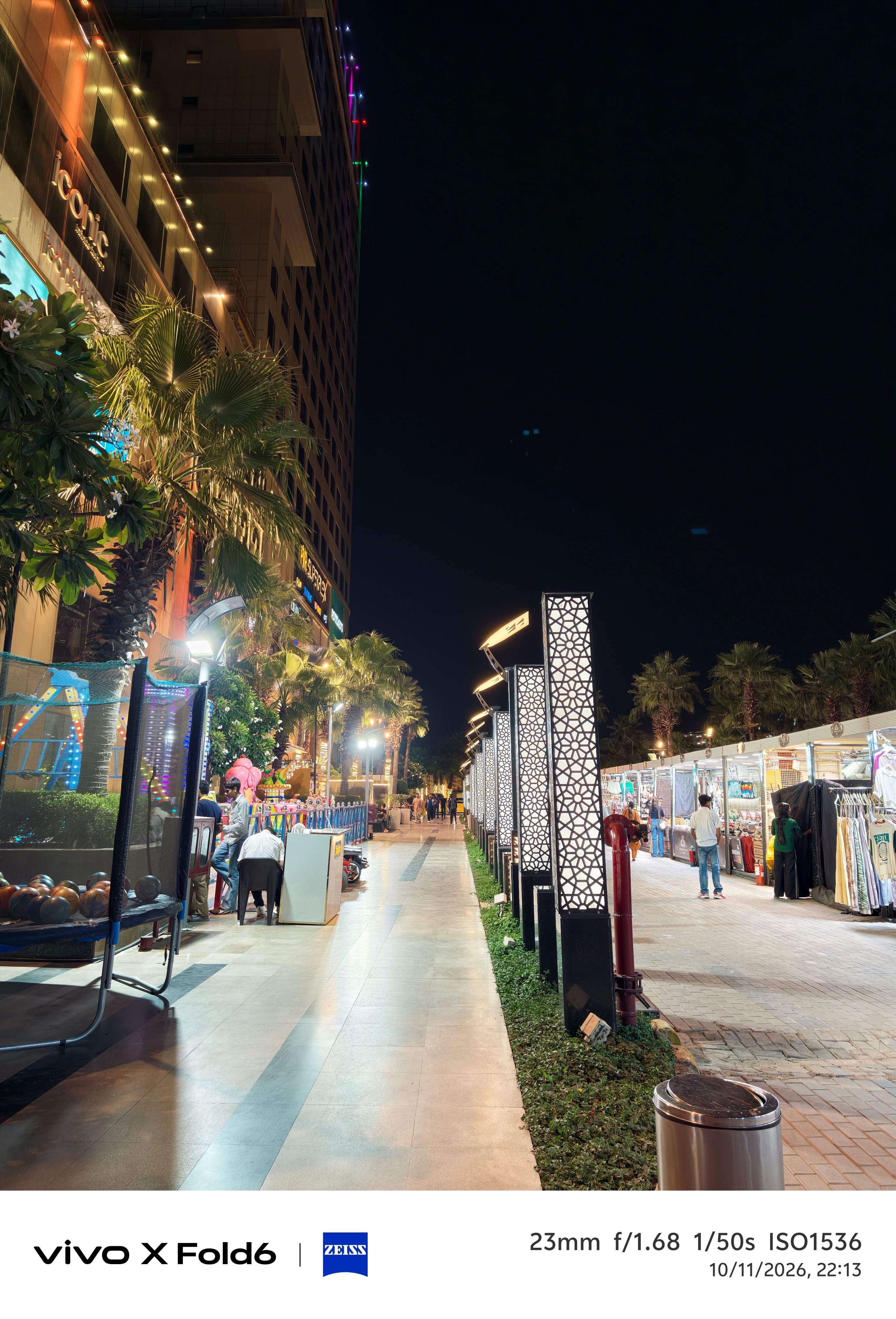 Vivo X Fold 6 night shot of mall outdoor shops main camera