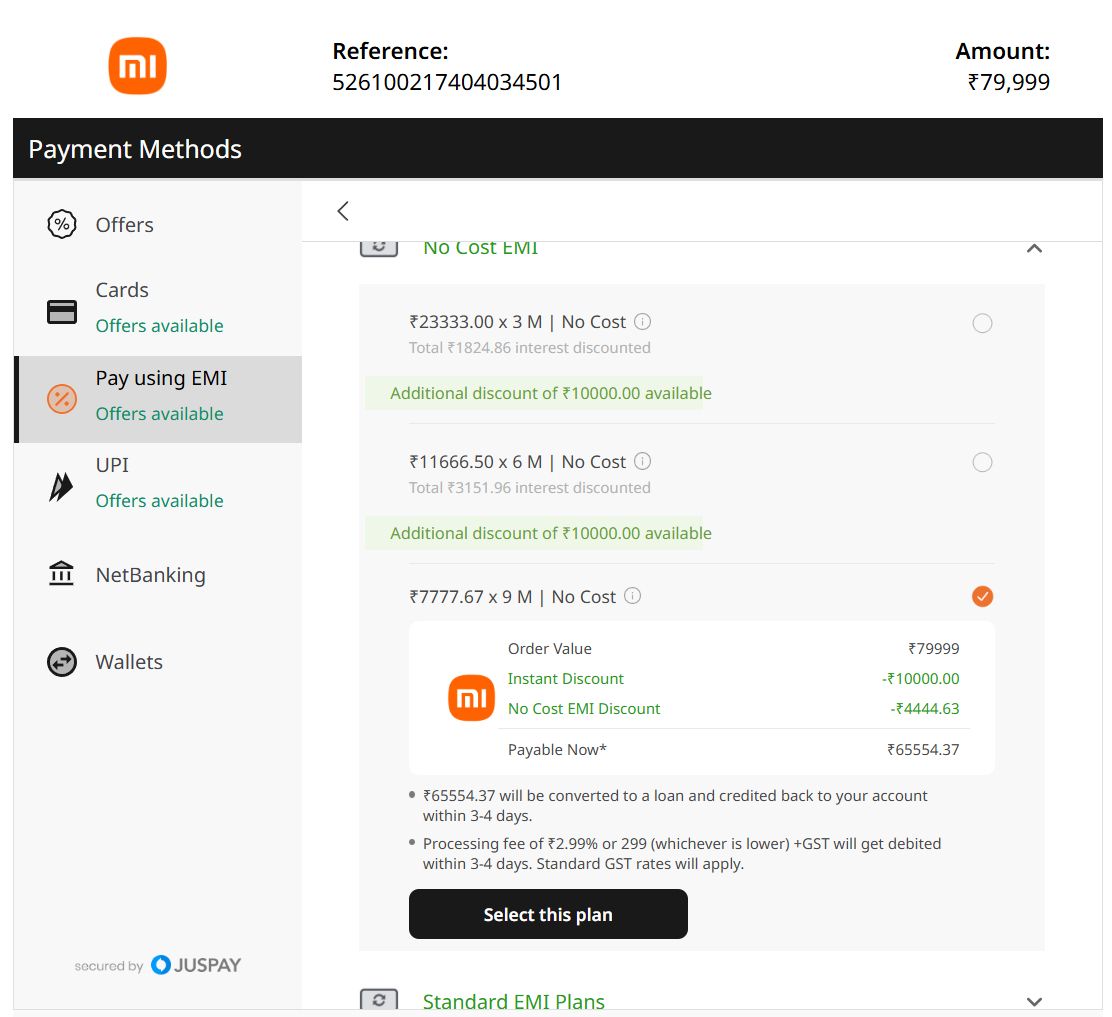 Xiaomi 17 deal price breakdown screenshot of official Xiaomi India website