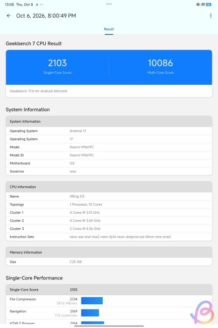xring o3 geekbench 7 cpu result xring o3 geekbench 7 cpu result