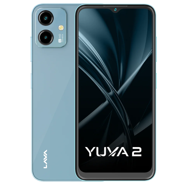 Lava Yuva 2 Glass Blue Front and Back