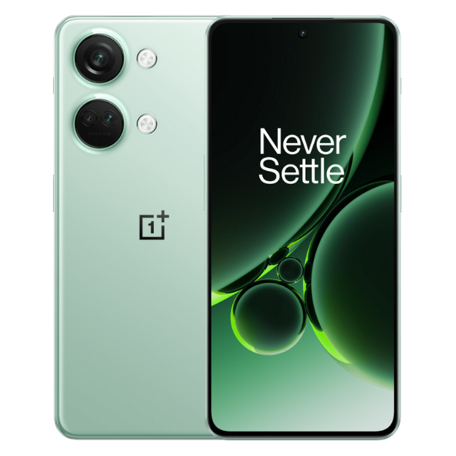 OnePlus Nord 3 front and back in Misty Green