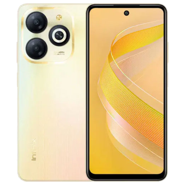 Infinix Smart 8 front and back in Shiny Gold