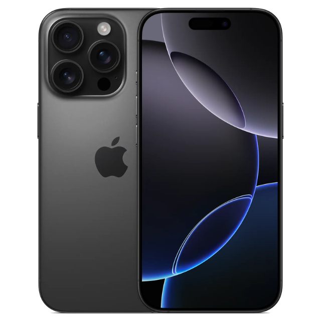 Apple iPhone 16 Pro front and back in Black Titanium