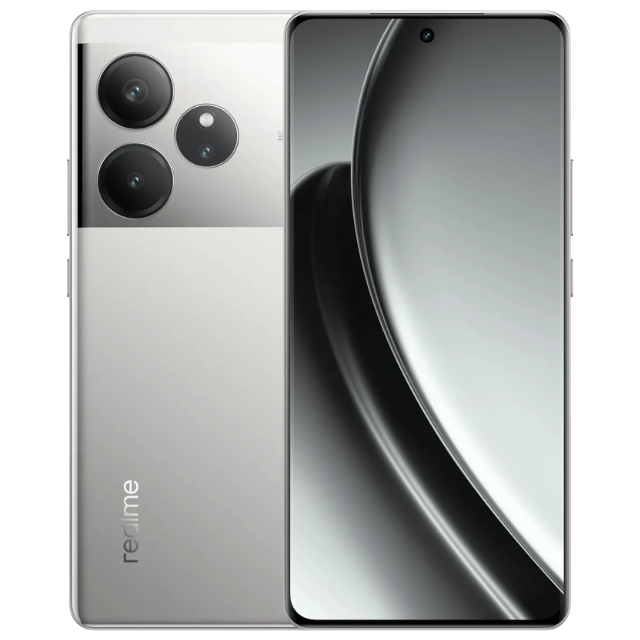 Realme GT 6 front and back in Fluid Silver