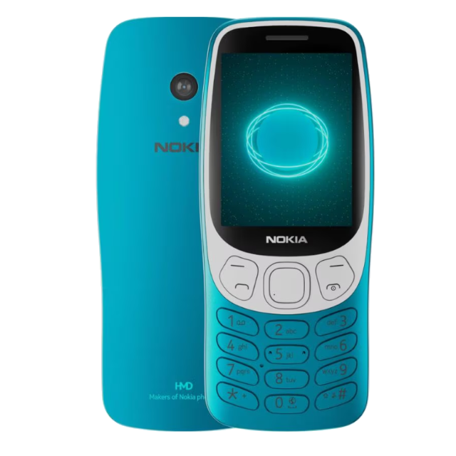 Nokia 3210 4G Scuba Blue Front and Back