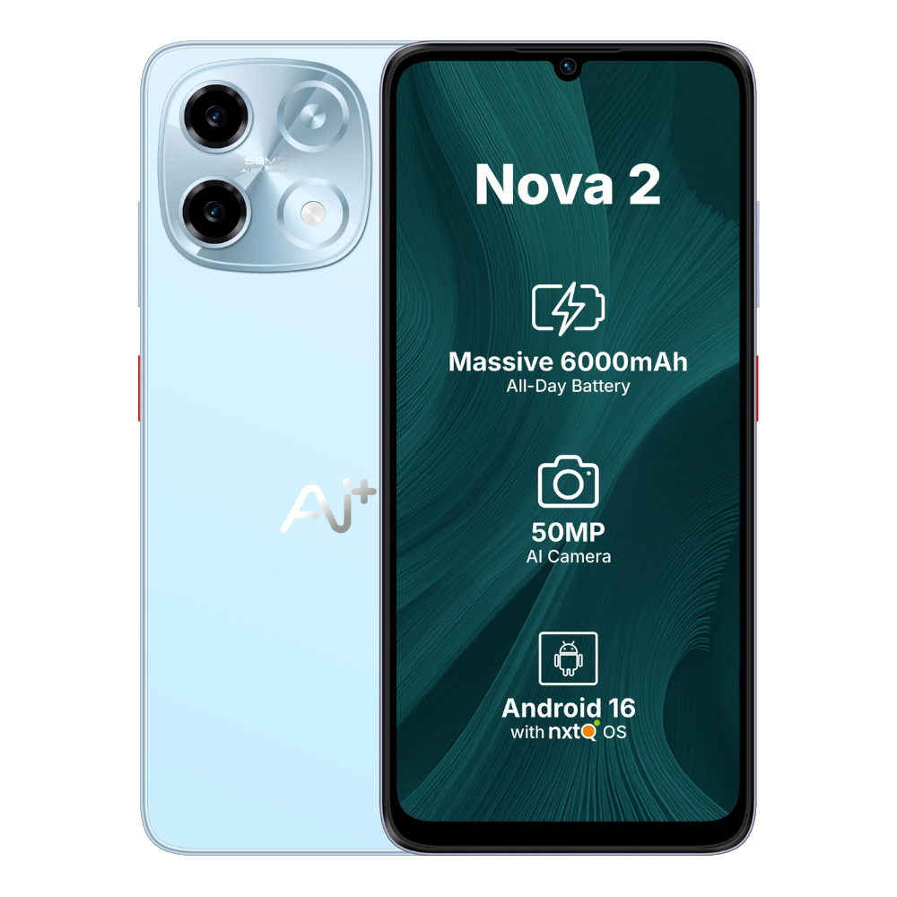 Ai+ Nova 2 5G front and back Blue