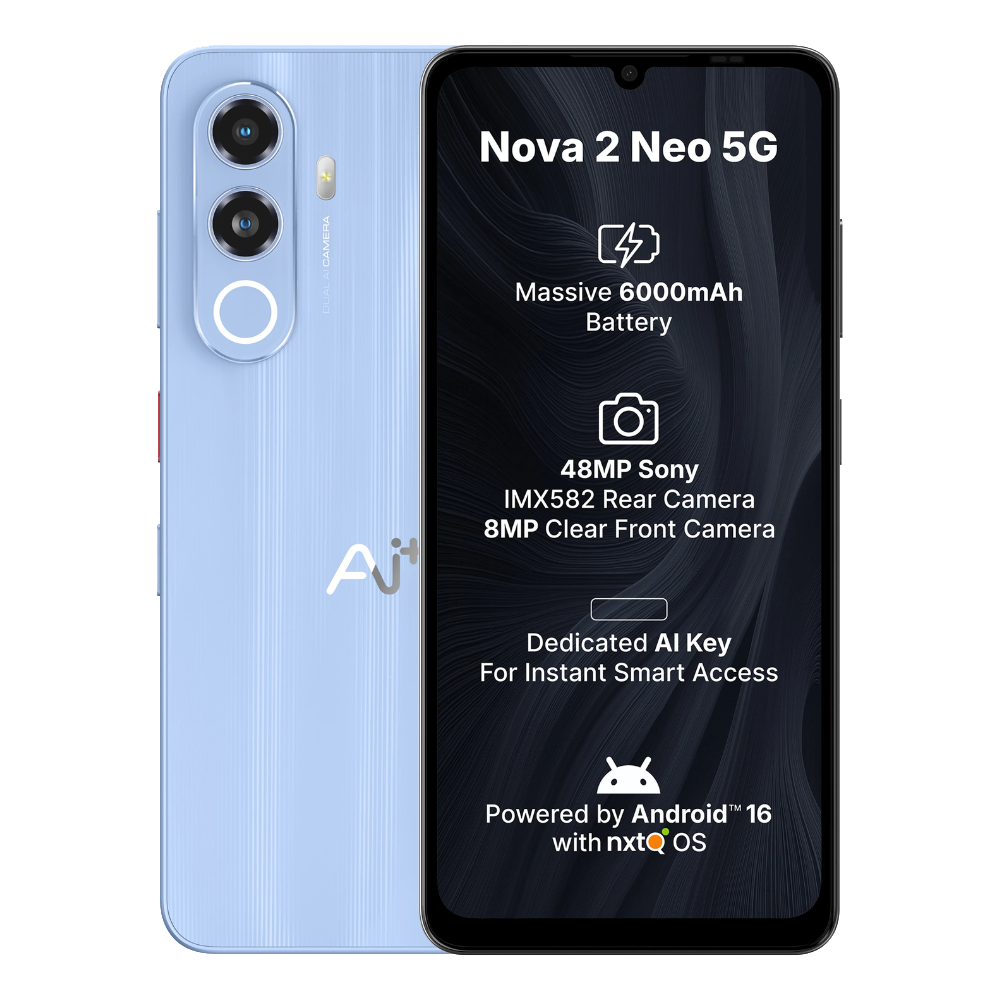 Ai+ Nova 2 Neo 5G Front and Back in Blue