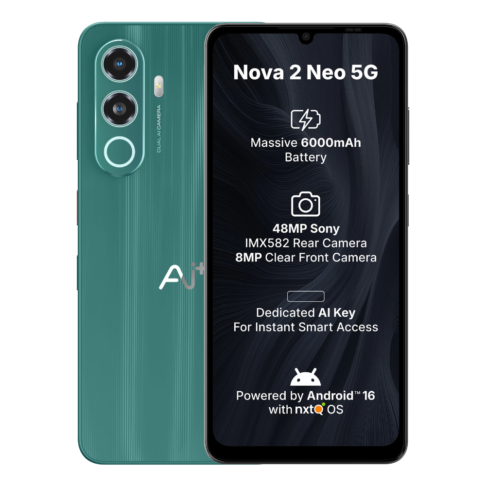 Ai+ Nova 2 Neo 5G Front and Back in Green